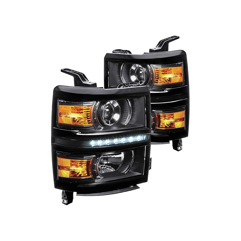 LED DRL Black Projector Headlight+Tool Kit